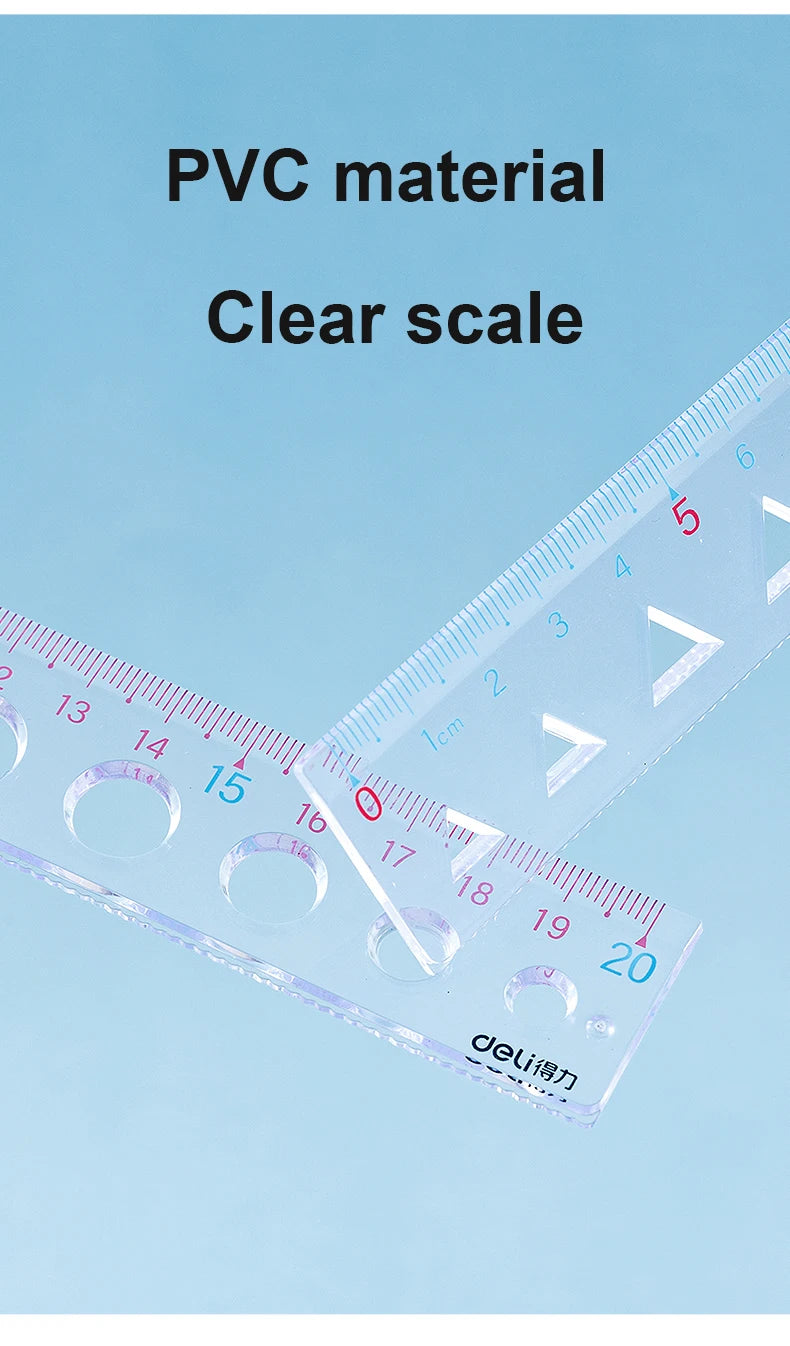Deli 4pcs/set Transparent Soft Ruler Flexible Straight Triangle Rulers Protractor for Home Office Drawing Maths Measuring Tool