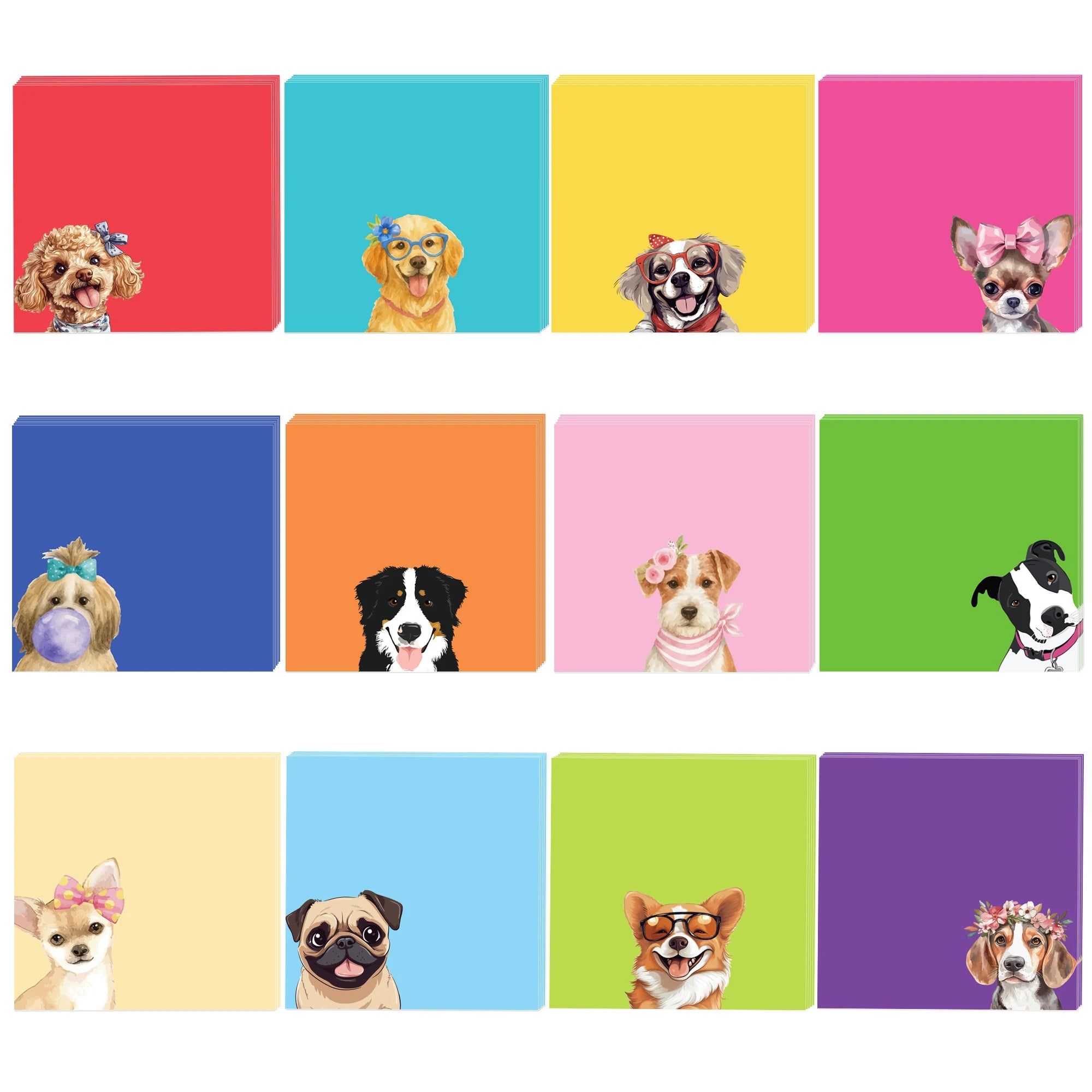 12/24pcs Cute Animals Sticky Notes Set, Refrigerator Memo Pads,Self-Stick Dog Cat Notes Pads for Home Office Gifts Supplies