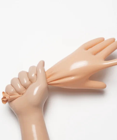 White Latex Rubber Seamless Molded Five Finger Long Gloves Cosplay Costumes 0.4mm Size S-XL
