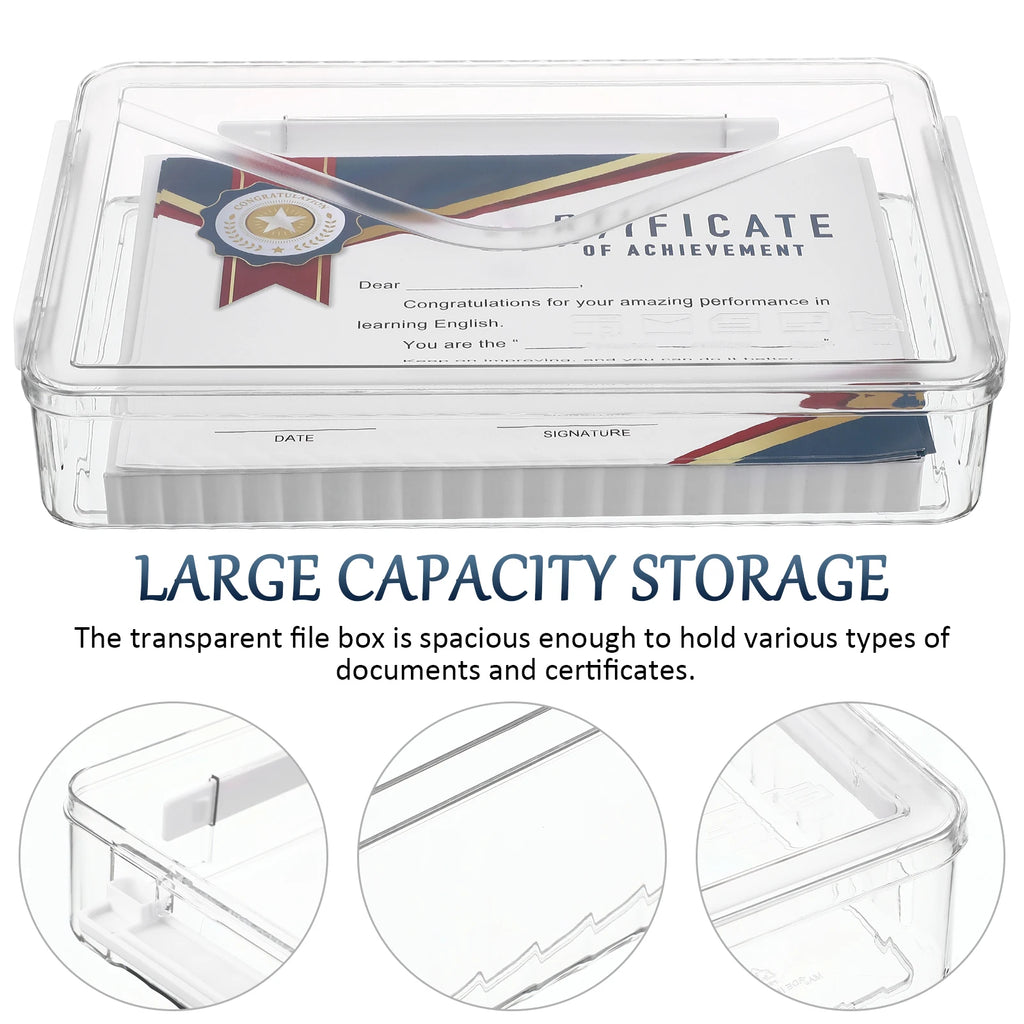 Magazine Portable A4 Paper Storage Bin Transparent File Boxes Document Container Plastic with Lids Holder Case Handle