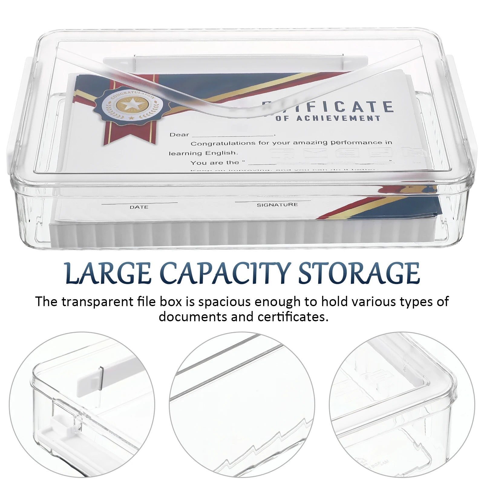 Magazine Portable A4 Paper Storage Bin Transparent File Boxes Document Container Plastic with Lids Holder Case Handle