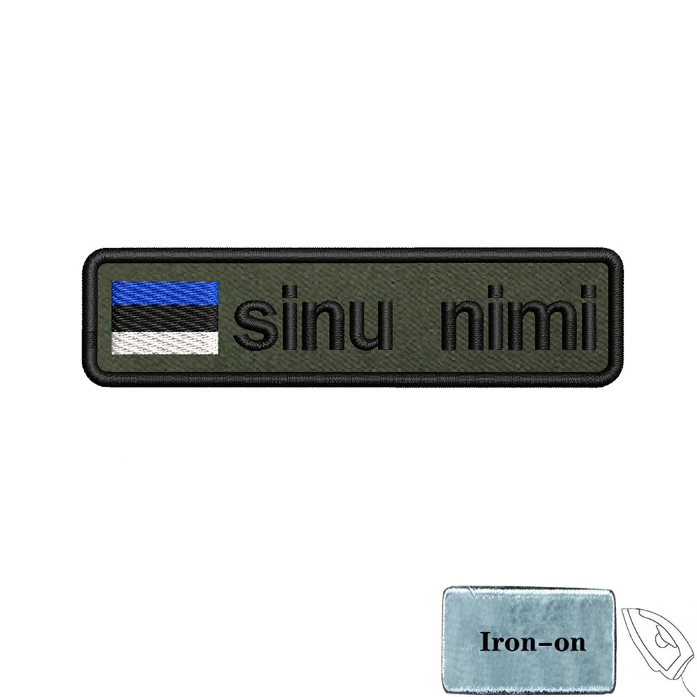 1PC 10cmX2.5cm Custom Name flag Patch Stripes Badge tags Iron On Or Hook Loop Army green Estonia Austria Bulgaria Luxembourg