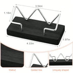 2 Pieces Wood Business Card Holder For Desk Wooden Business Card Display Stand Postcard Holder For Office Home Desktop Black, Silver