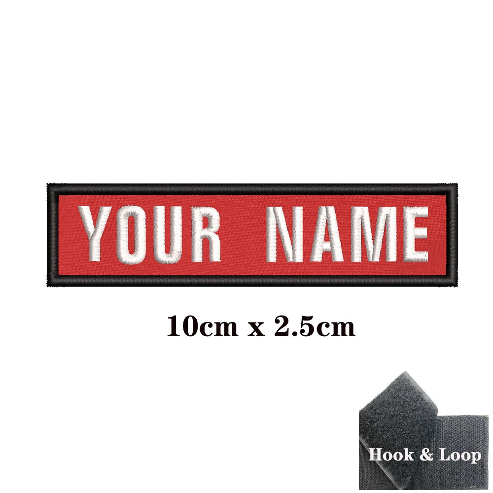 1PC Custom Personalized Name number Patch Stripes Badge tags chevrons Armband Iron On Or Hook Loop embroidered red