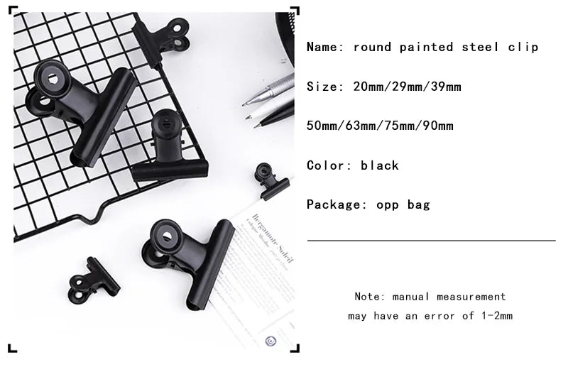 5PCS Metal Paper Clip 20 29 39 50 63 75 90mm Foldback Metal Binder Clips Black Grip Clamps Paper Document Office School Statione