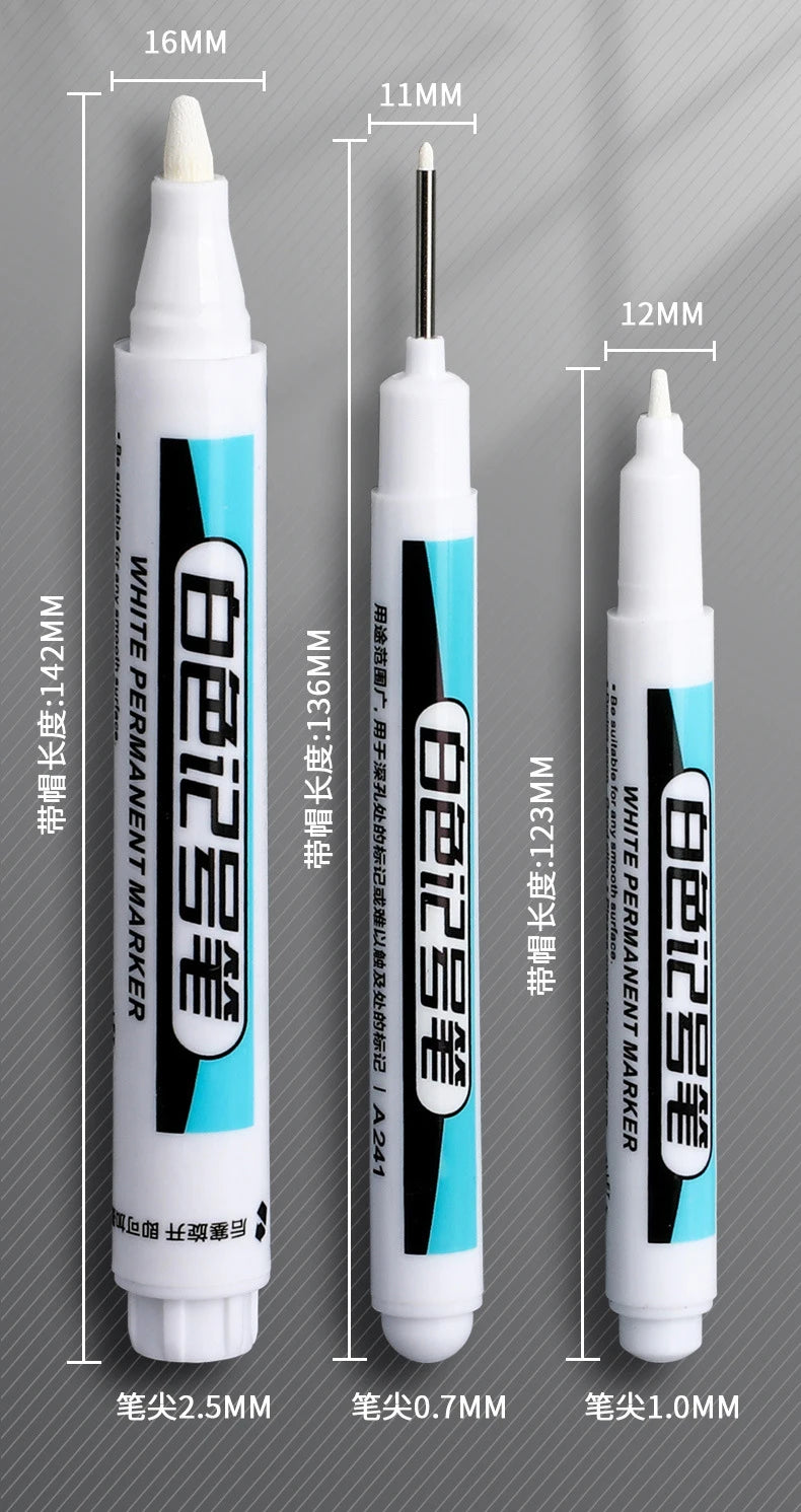 1/3Pcs White Permanent Marker Pens 0.7/1.0/2.5MM Paint Markers For Wood Rock Plastic Leather Glass Stone Metal Art Supplies