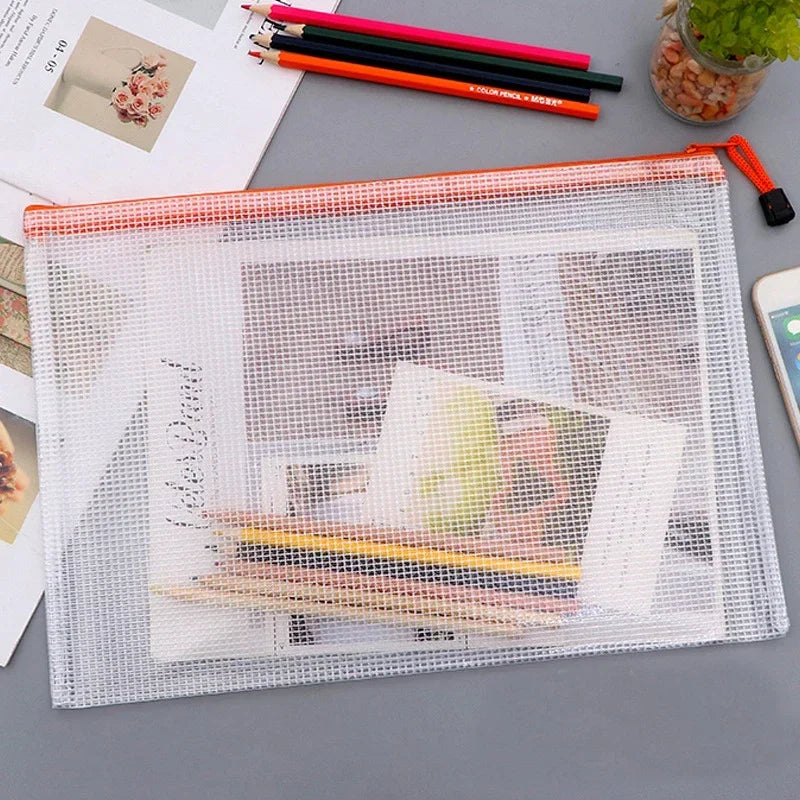 3/5PCS Stationery Storage Bag Folder File Mesh Zipper Pouch A3 A4 A5 A6 Document Bag Zip File Folders School Office Supplies