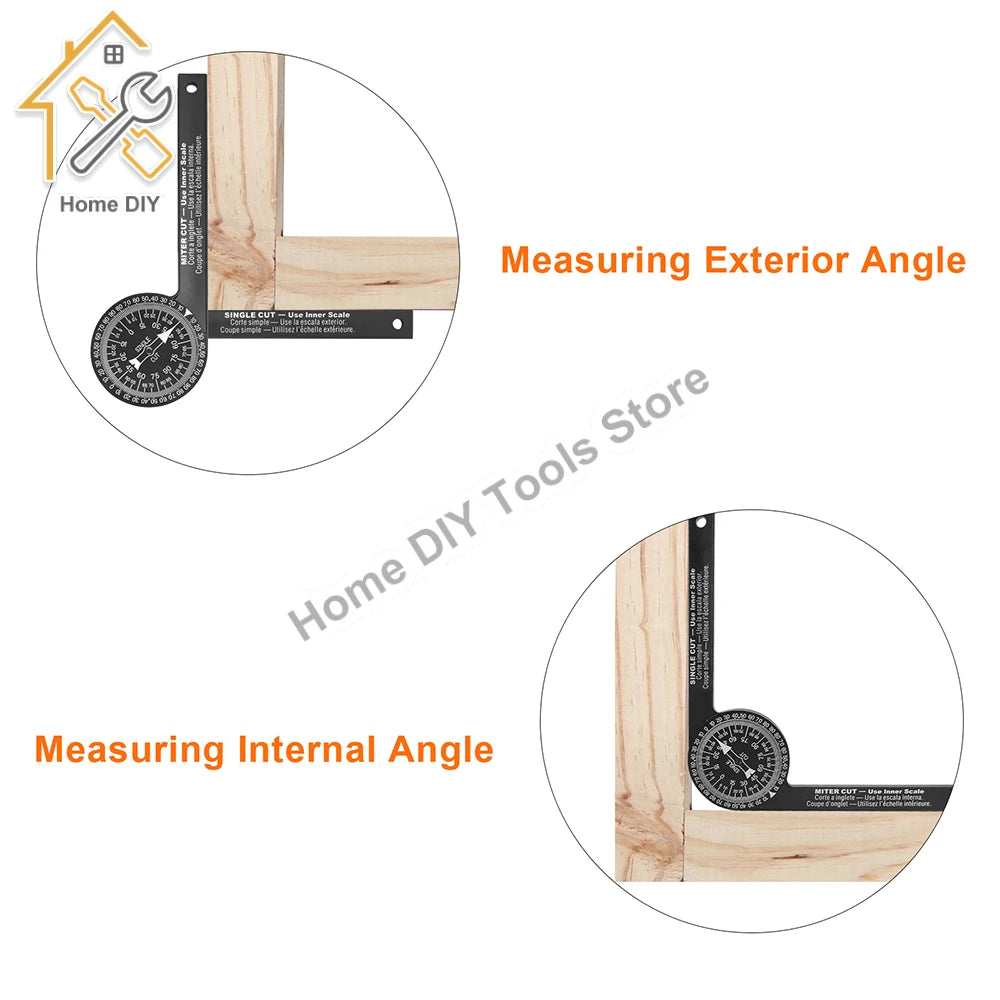 Woodworking Scale Mitre Saw Protractor 360° Angle Level with Pencil Carpenter Angle Finder Measuring Ruler Meter Gauge Tools