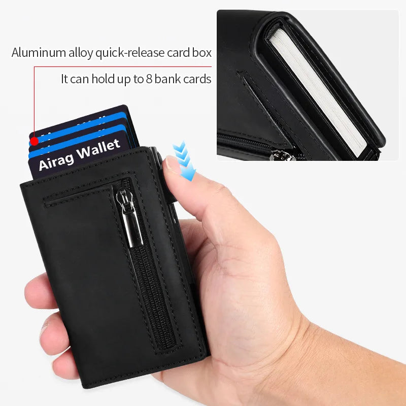 Rfid Blocking Pop Up Minimalist Wallet Magnetic Credit Card Holder Luxury Men Wallet Leather Bank Cardholder Case Vallet for Men