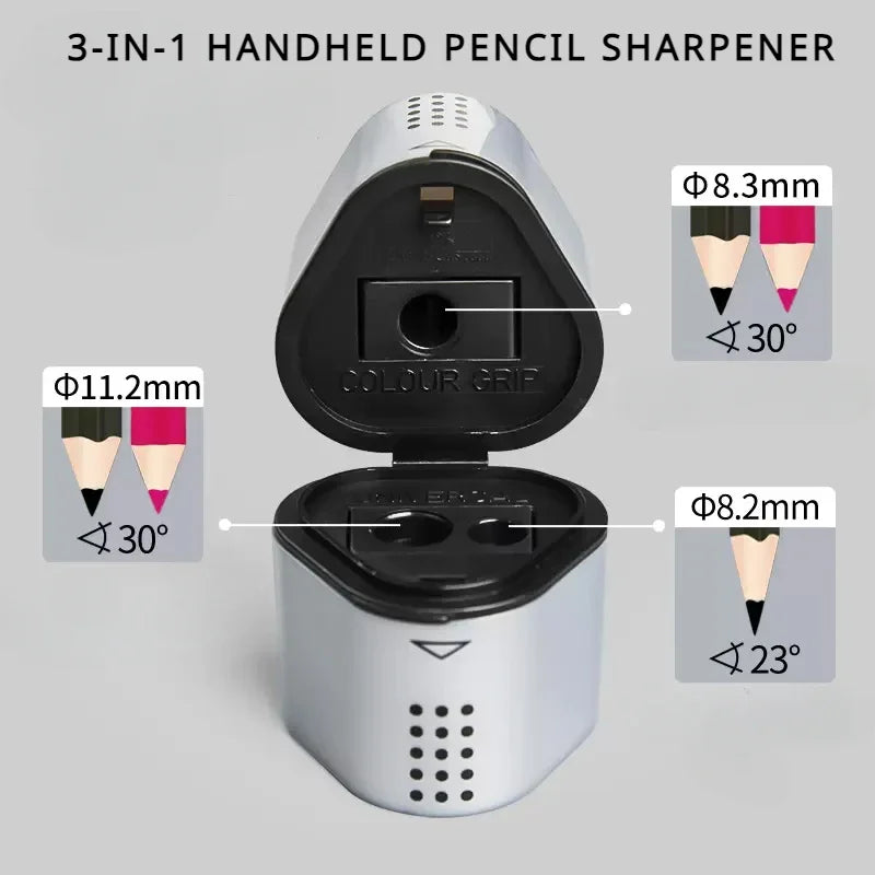 Faber-Castell Grip Trio 3-in-1 Artist Pencil Sharpener, Manual Handheld Sharpener for Colored Pencil, Jumbo and Graphite Pencils