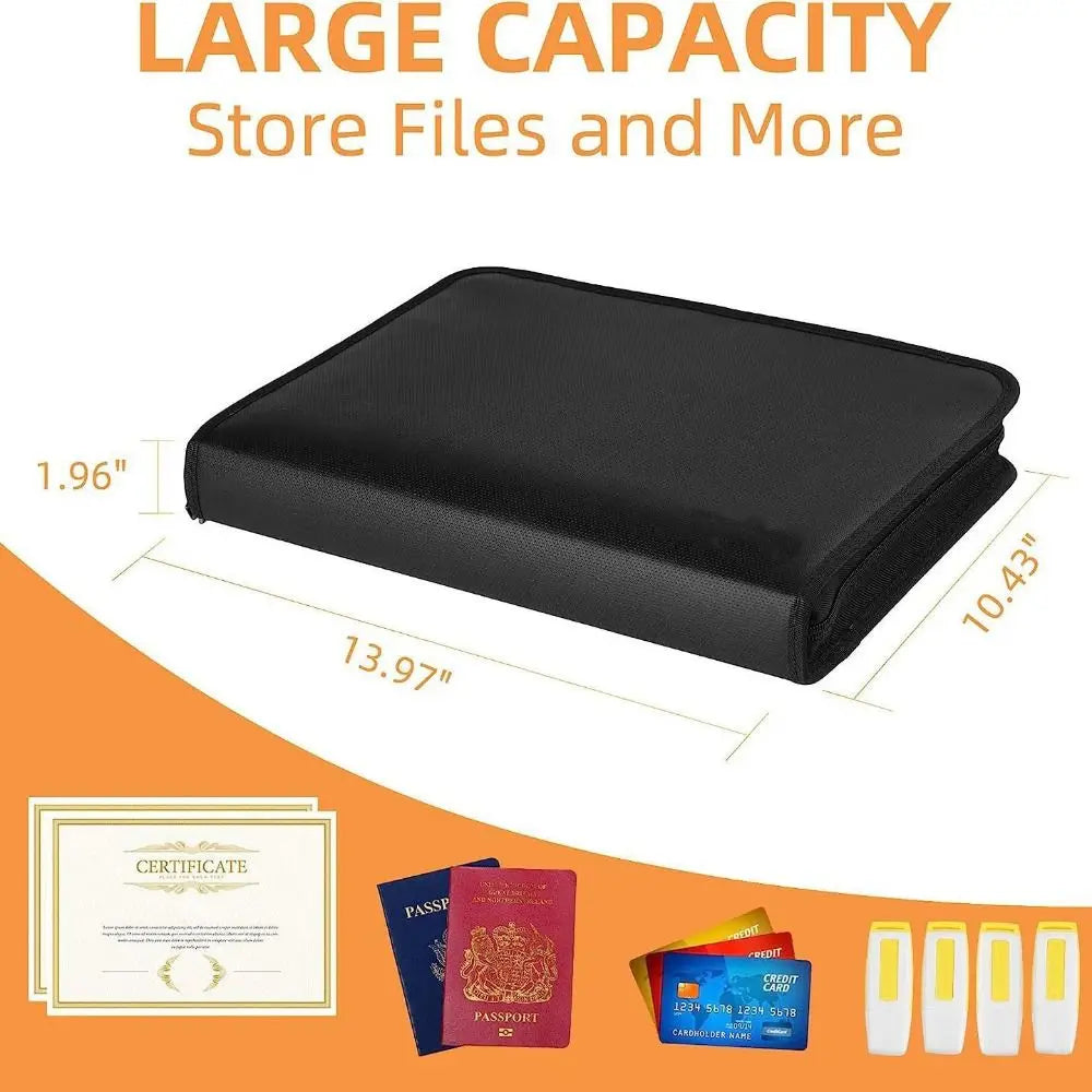Fireproof Expanding File Folder Waterproof Multi Pockets Accordion File Organizer Space Saving Zipper Closure A4 Files Briefcase