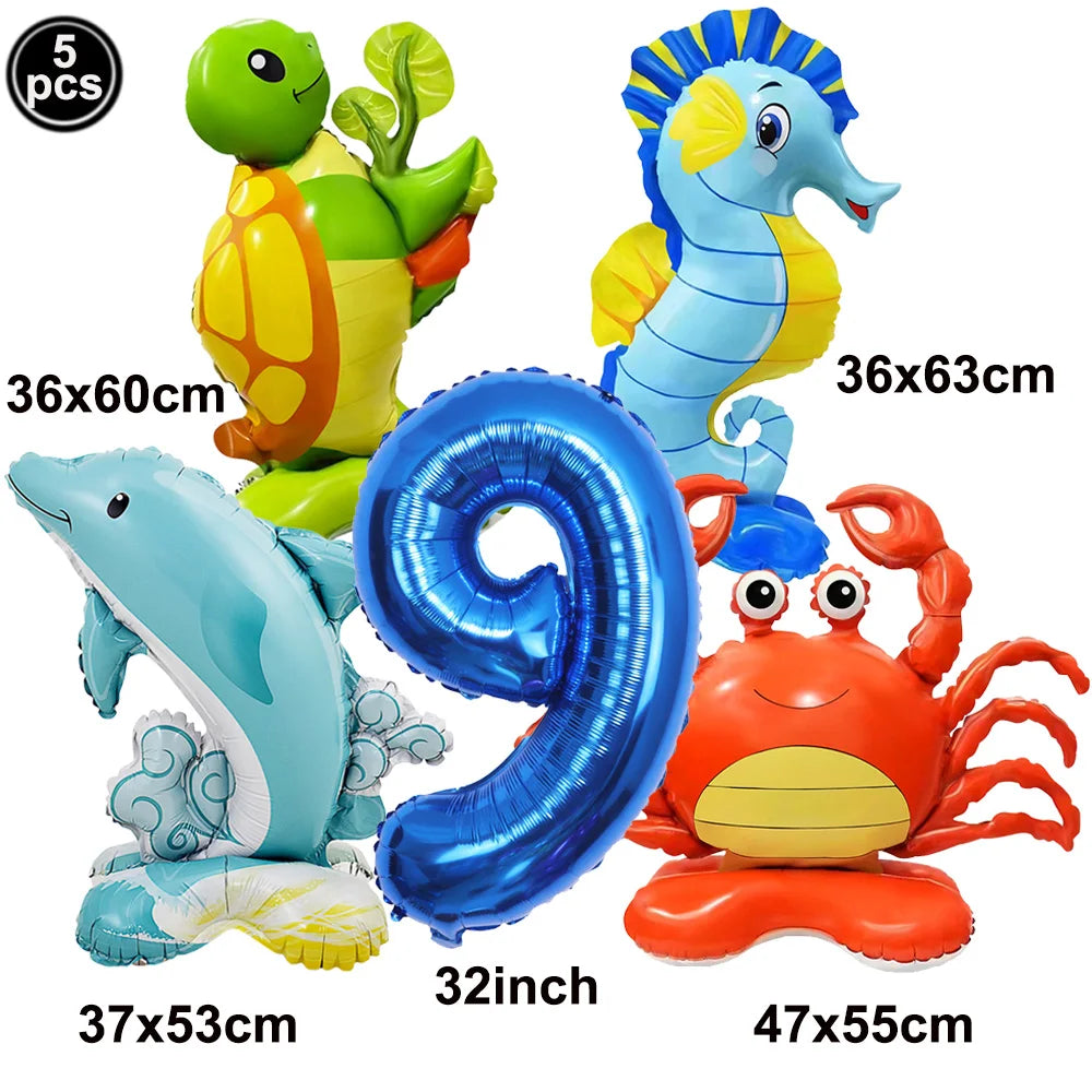 Ocean Animals Theme Disposable Tableware Plates Napkins Cup Paper Straws Whale Turtle Balloon Under The Sea Birthday Party Decor