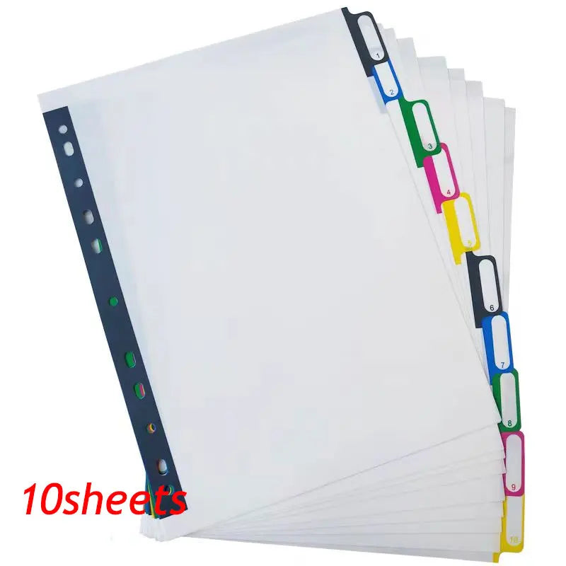 5/10/20Sheets/Lot A4 Divider Index Page Tab Cards For 11-Holes Ring Binders Notebooks Stationery Bookmark School Office Supplies