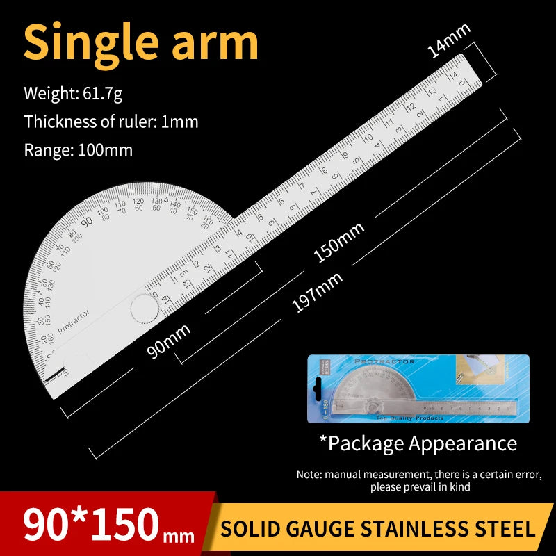 LUXIANZI Stainless Steel Protractor Angle Ruler 180 Degree Guage Woodworking Carpentry Tool Measuring Angle Meter Goniometer