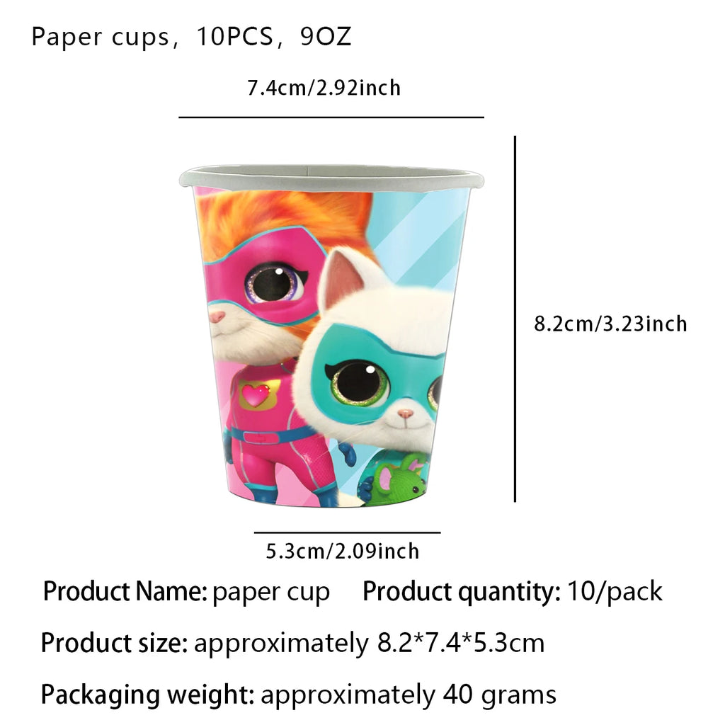 Superkitties Happy Birthday Party Decor Paw Meow Cat Super Kitties Tableware Tablecloth Plate Cup Gift Set Kid Party Supplie Toy