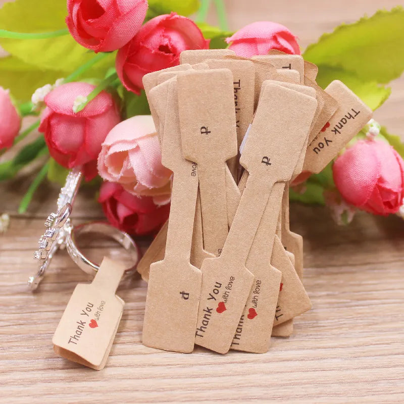 100PCS Multi Style Ring Folded Labels White/Kraft Handmade with Love Ring Price Labels Jewelry Tag Sticker Labels 6*1.2cm