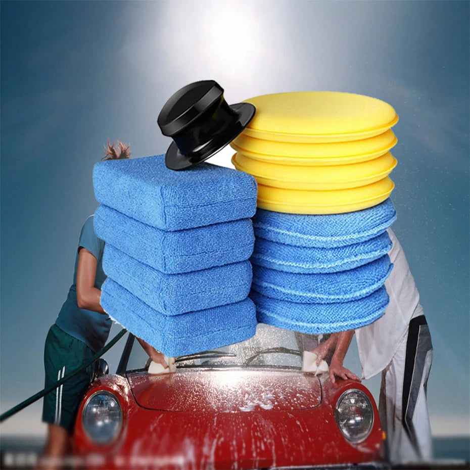 SEAMETAL 8-13pcs Microfiber Car Wax Applicator Pads Soft Auto Detailing Wax Sponge Set Car Paint Care Polishing Cleaning Pads