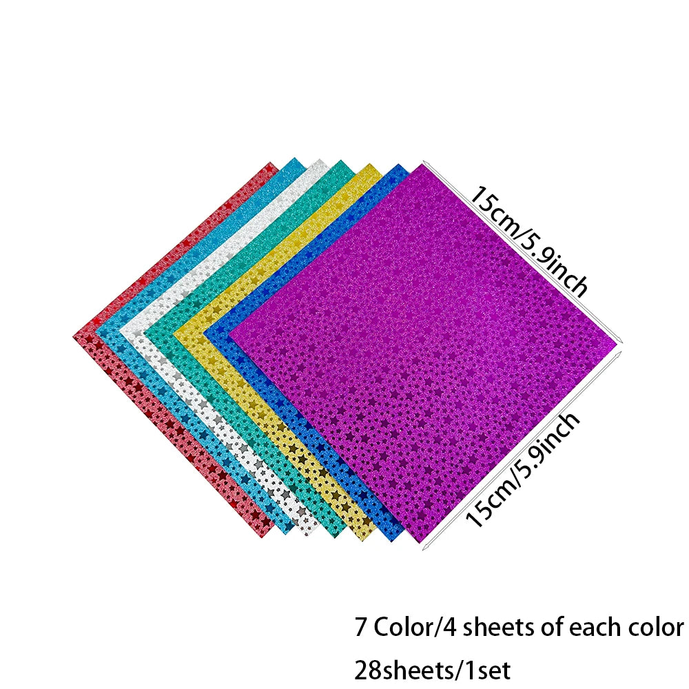 15*15cm Colorful Glitter Origami Kids Handmade Materials DIY Scrapbooking Folding Craft Paper Square Star Pattern Craft Decor