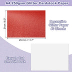 40Sheets A4 Glitter Cardstock Glitter Paper Card Stock Shiny Scrapbook 250gsm Sparkly Paper Large Shimmer for Scrapbook DIY Art