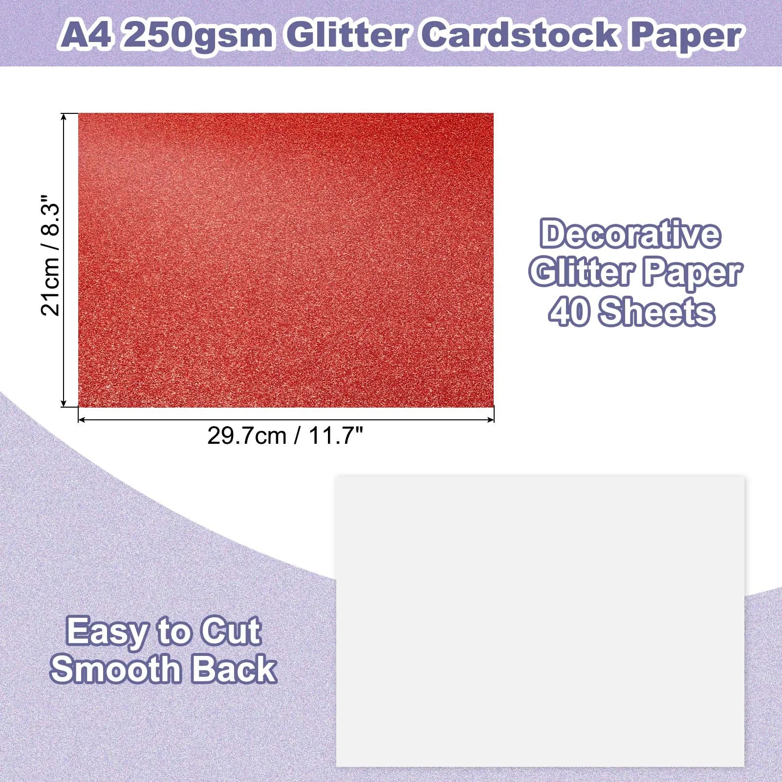 40Sheets A4 Glitter Cardstock Glitter Paper Card Stock Shiny Scrapbook 250gsm Sparkly Paper Large Shimmer for Scrapbook DIY Art