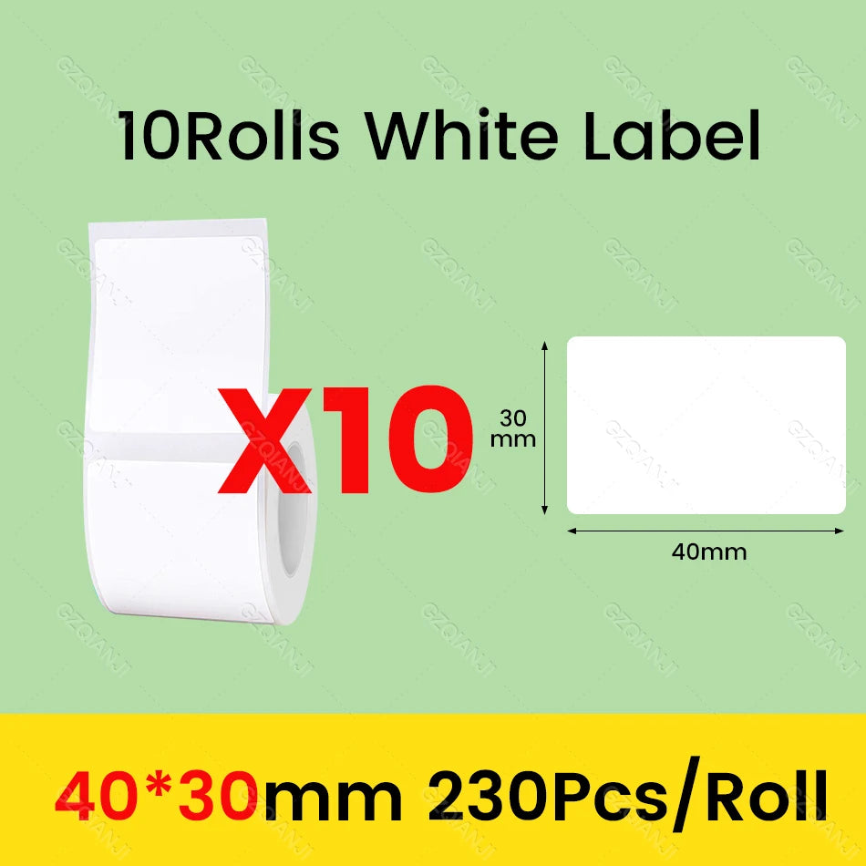 3/5/10 Rolls NiiMbot B21 B1 Label Printer Paper Roll Waterproof Anti-Oil Tear-Resistant Price Tag Pure White Sticker Papers