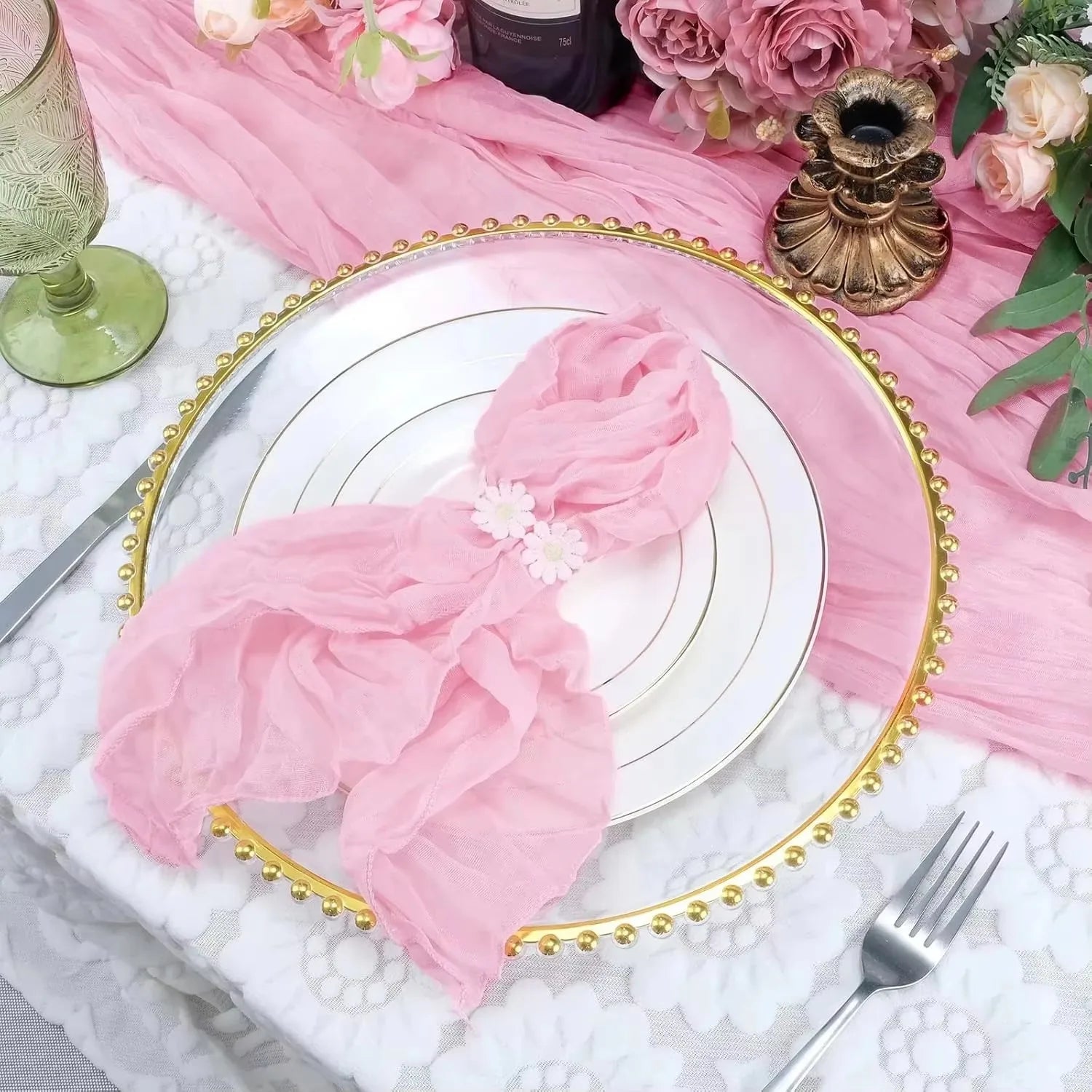 12 PCS Gauze Table Napkins 20x20 Inch Soft Cheesecloth Wrinkled Dinner Napkins for Weddings Party Reception Anniversary