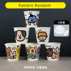 25pcs 90 Caliber Disposable Coffee Cups Fresh Milk Hot Drink Thickened Cartoon Paper Cup Milk Tea Takeaway Packag Cup with Lid