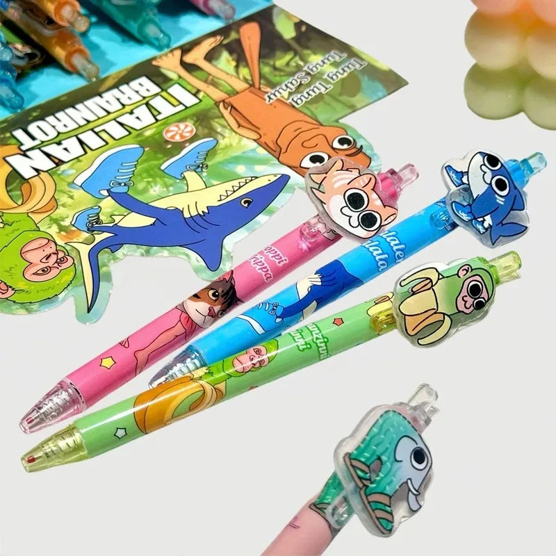 6pcs AI Brainrot Press Pen Set 0.5mm Black Gel Pens Kawaii Stationery Cartoon Anime Derivative Peripherals School Office Supplie