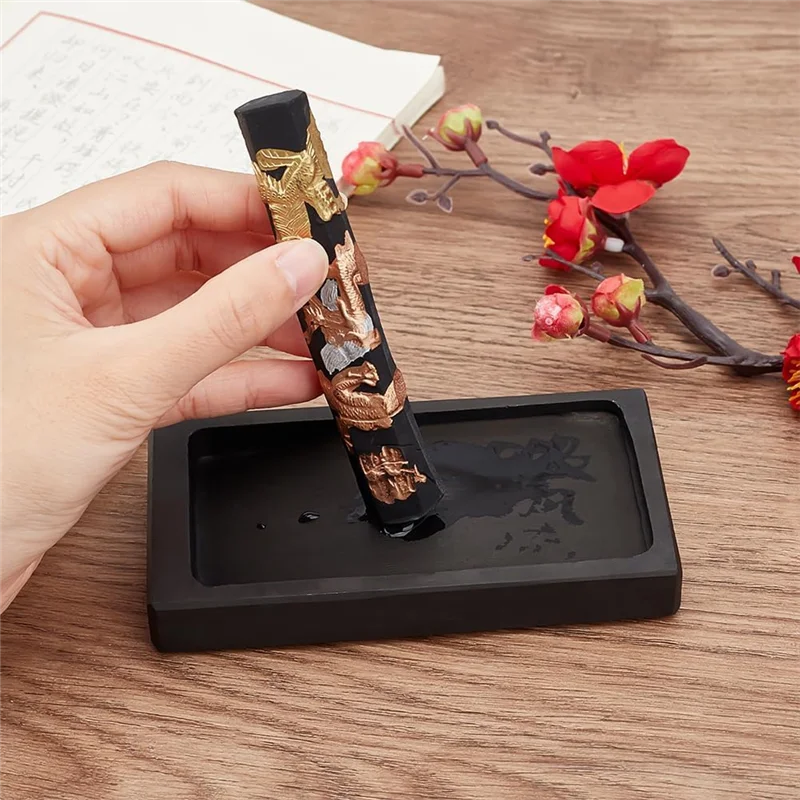 Durable-Chinese Calligraphy Inkstone Rectangle Dragon Phoenix Pattern Inker Sets Traditional Chinese Ink Stones With Ink Stick 1