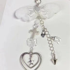 Sweet Bowknot Pendant Phone Chain Rope Wing Keychain Handmade Cellphone Strap Lanyard Acrylic Keyring Bag Ornament