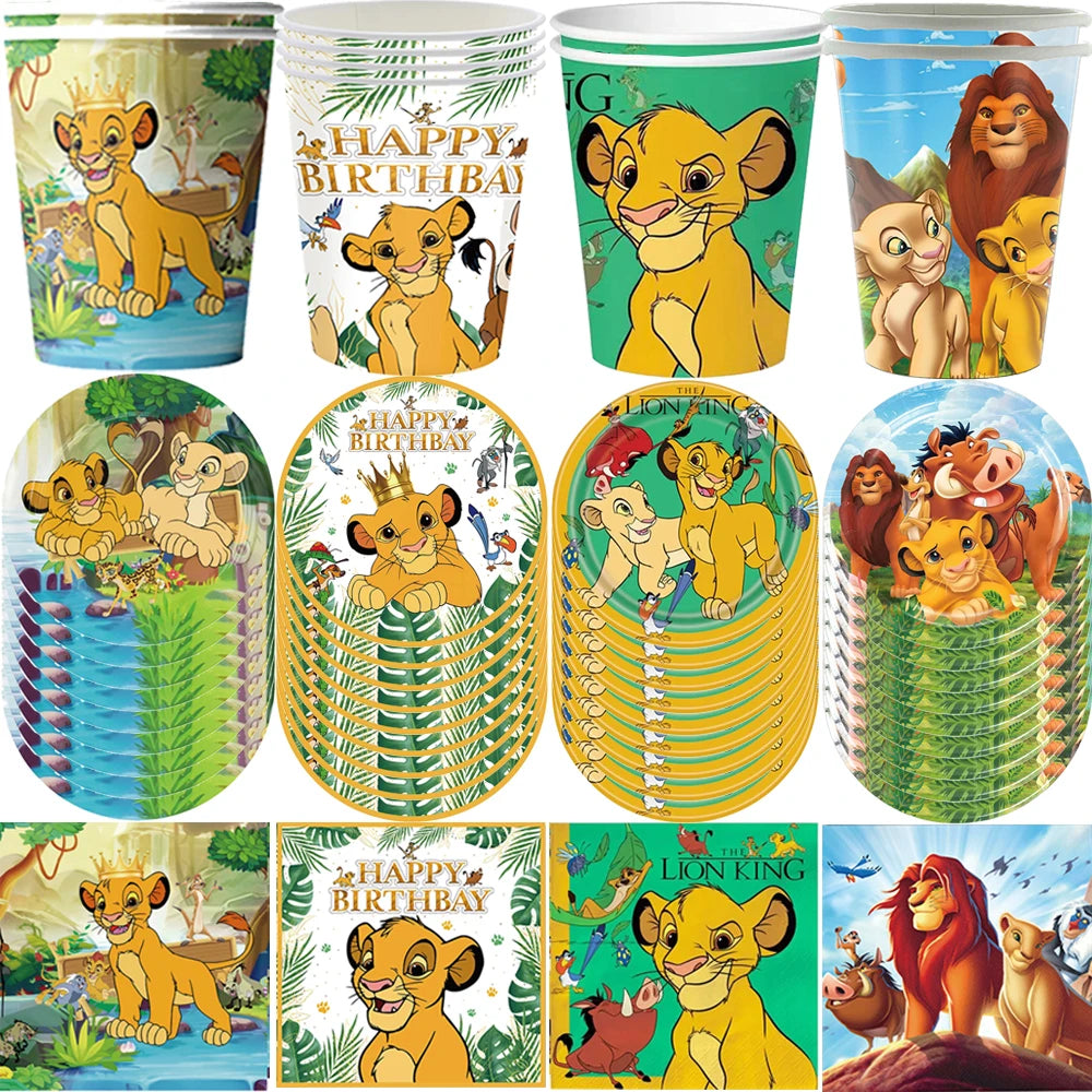 Lion King Birthday Party Decoration Lion Disposable Dinnerware Tablecloth Cup Plate 3D Balloon for Kids Baby Shower Supplies