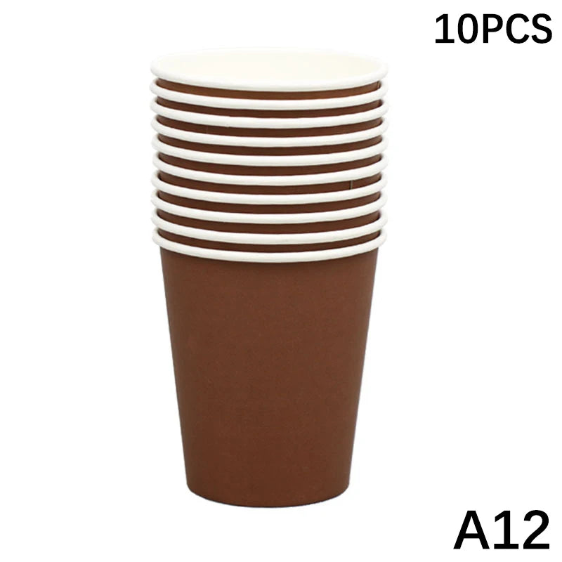 10PCS 9oz 250ml Solid Thick Paper Cup Disposable Cup Wedding Birthday Party Holiday Disposable Tableware