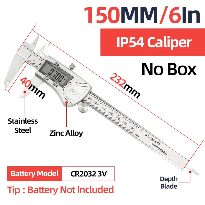 IP54 Calipers Stainless Steel Digital Pachymeter Caliber Measuring Tools Carpenter Tools Electronic Caliper Metal Vernier Ruler