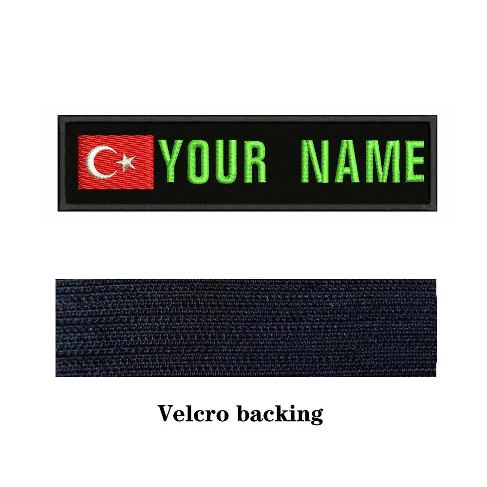 Turkish Flag Turkey 10X2.5cm Embroidery Custom Name Text Patch Stripes Badge Iron On Or  Patches