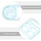 Students Plastic Drawing Rulers Set Multifunctional Geometric Drafting Templates for School Mathematics Drawing Tools