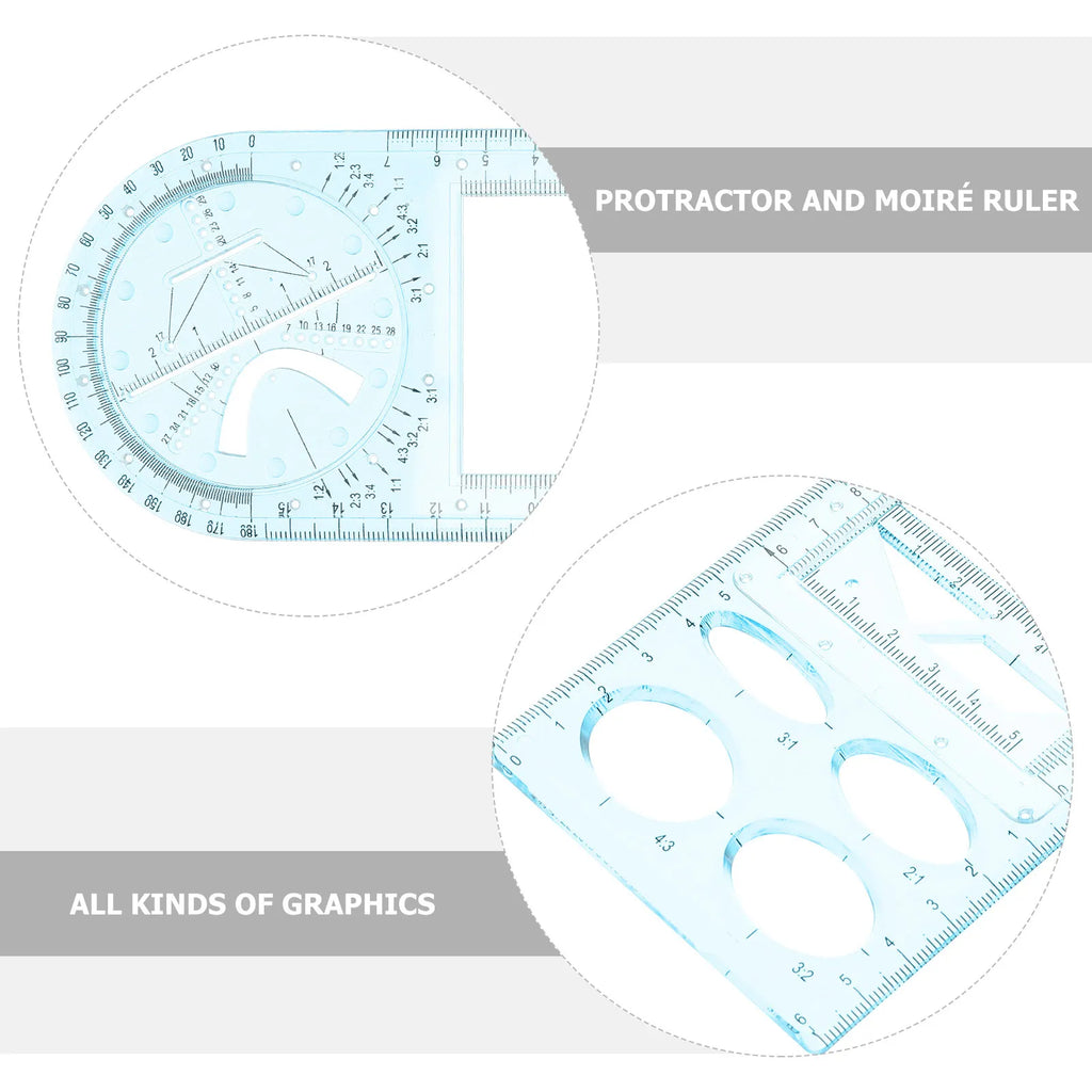 Students Plastic Drawing Rulers Set Multifunctional Geometric Drafting Templates for School Mathematics Drawing Tools