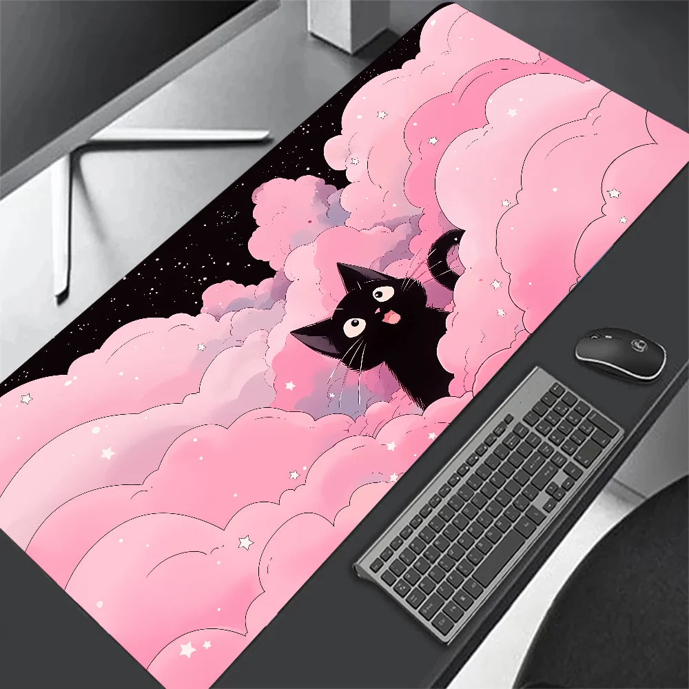 Black Cat Clouds Fast Delivery Keyboard pad lock-edge Extended Mousepad kawaii Pink Purple Office desktop protection pad XXL rug