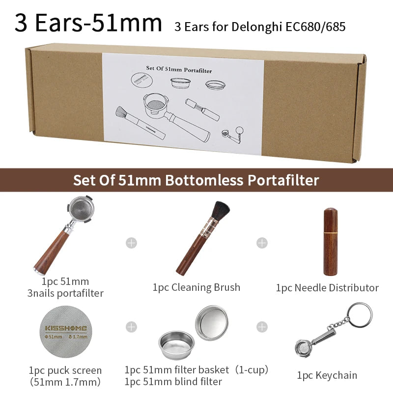 51mm Coffee Bottomless Portafilter Naked For Delonghi EC680 EC685 Replacement Filter Basket Espresso Machine Cafe Accessories