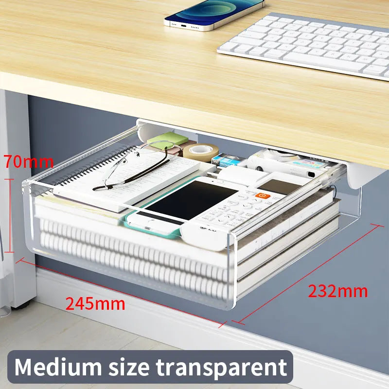 Self-Adhesive, Drill-Free Under-Desk Plastic Drawer: Ideal For Office/Home, Perfect For Organizing Stationery