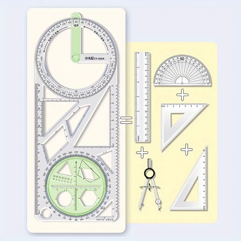 For School Multifunctional Primary School Activity Drawing Geometric Ruler Triangle Ruler Compass Protractor Set Measuring Tool