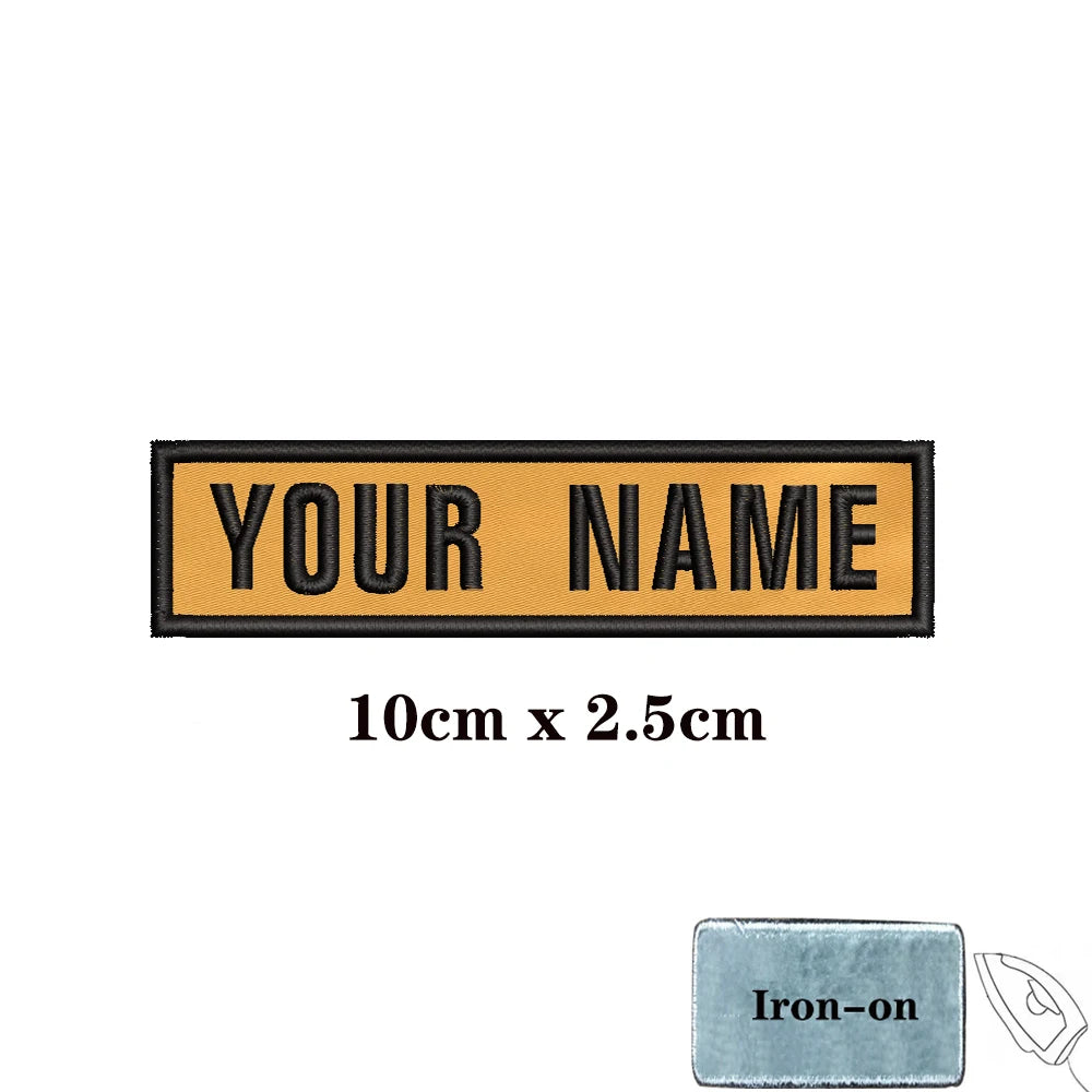 1PC Custom Personalized Name number Patch Stripes Badge tags chevrons Armband Iron On Or Hook Loop embroidered yellow