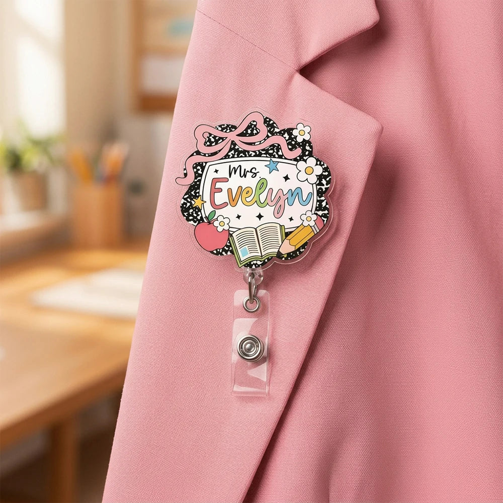 Personalized Custom Name Teacher Badge Reel,Acrylic Retractable ID Badge Holder,Back To School Gift,Educator Staff Accessory