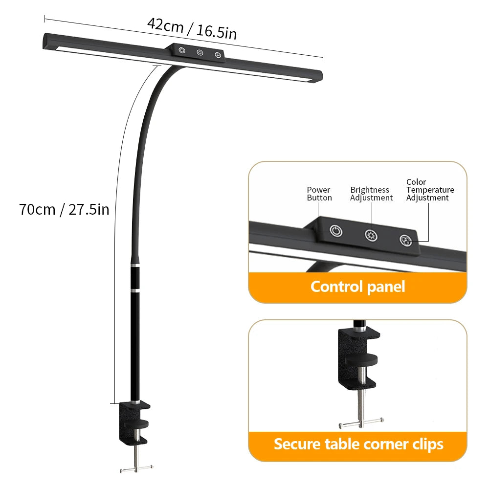 Computer Monitor LED Desk Lamp 5-Colour Temperature Stepless Dimming Flexible Gooseneck Ra80+ Eye-caring Home Reading Table Lamp