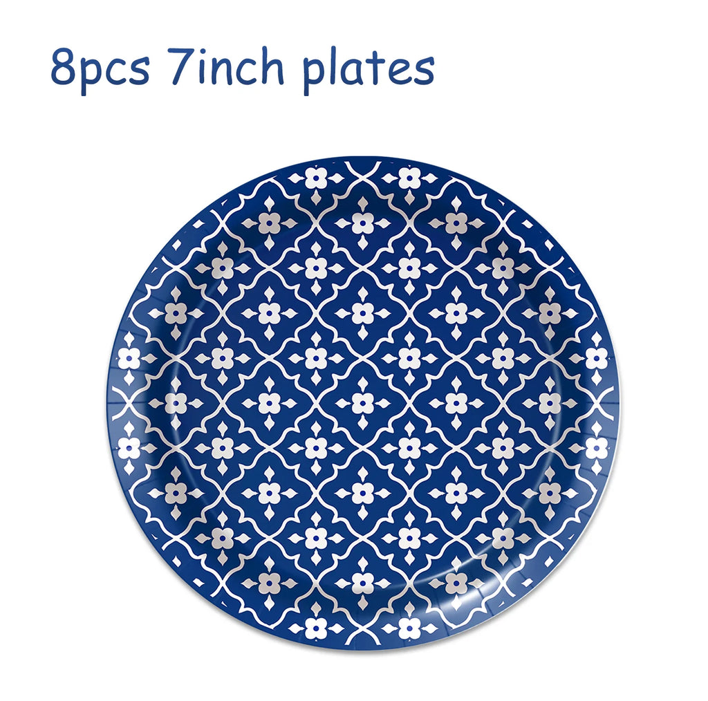 Blue and White Porcelain Paper Plates Napkins,Tableware For Birthday Decoration Wedding Decoration,Table Decor Party Supplies