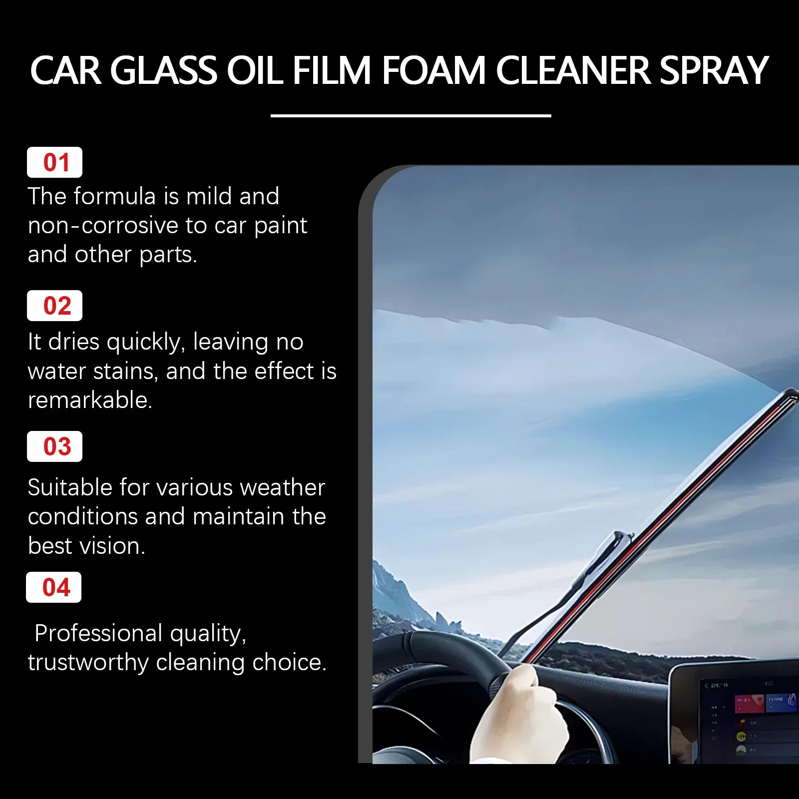 Car Glass Oil Film Cleaner Spray Glass Car Window Stain Remover Cleaning Agent Brightening Agent Quickly Cleans Removes Oil Film