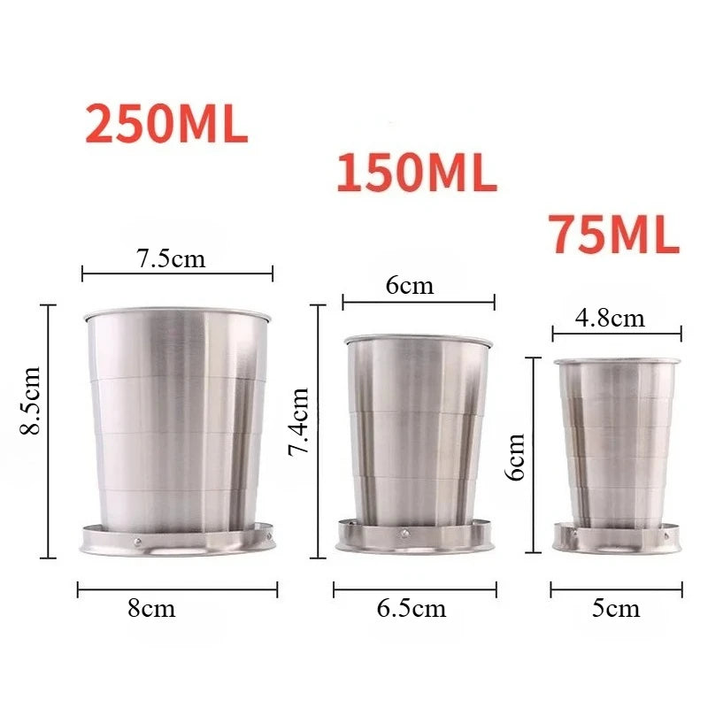 1pcs 75ml/150ml/250ml Stainless Steel Retractable Cups Outdoor Camping Travel Cup Portable Telescopic Cups Mini Folding Cup