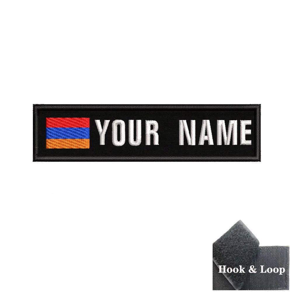 1PC 10cmX2.5cm Custom Name Flag Patch Stripes Badge Iron On Or Hook Loop Armband Germany Luxembourg Armenia Serbia Singapore