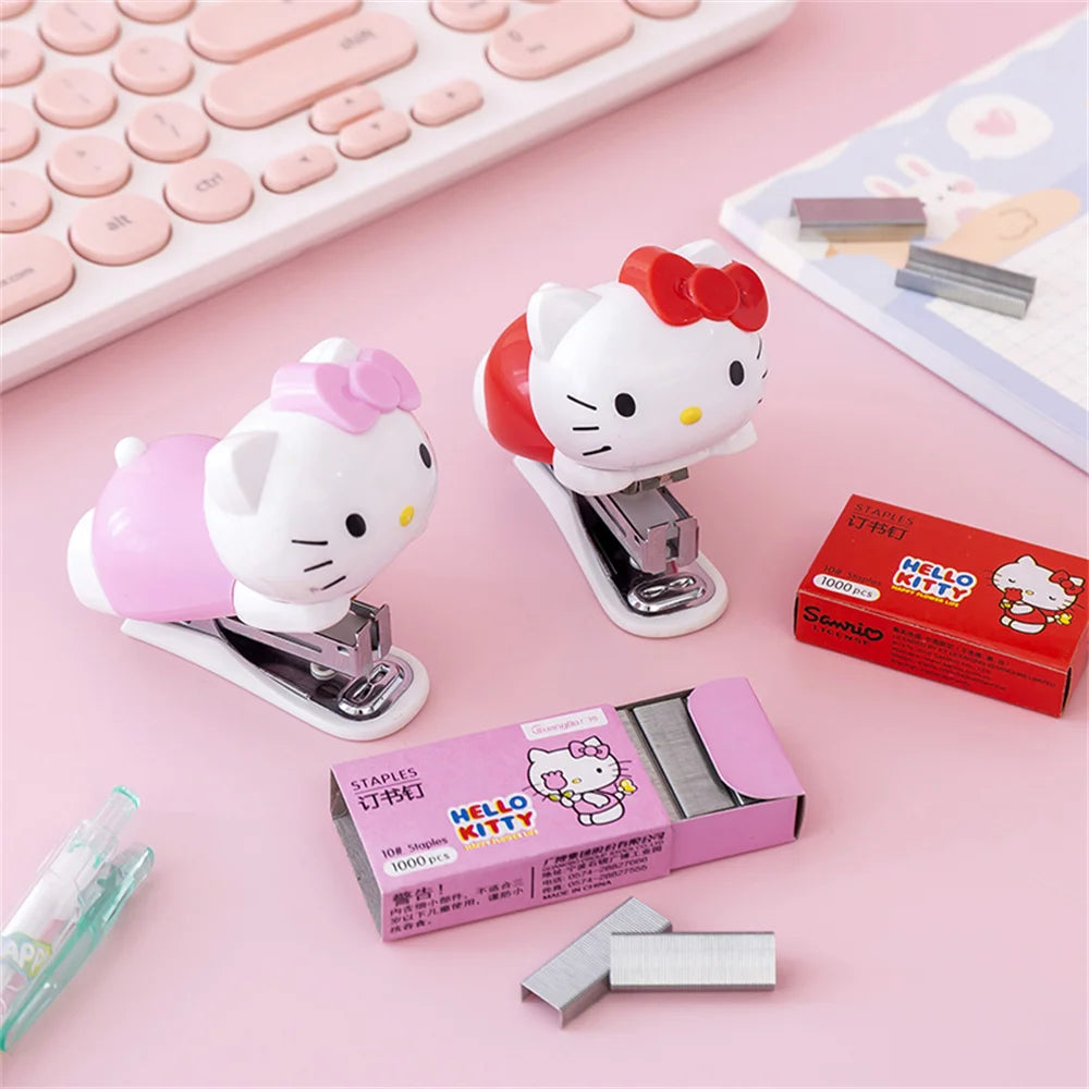 Genuine Sanrio Hello Kitty Stapler Set with Staples Bookbinding Machine Creative Stationery Gift for Women School Office