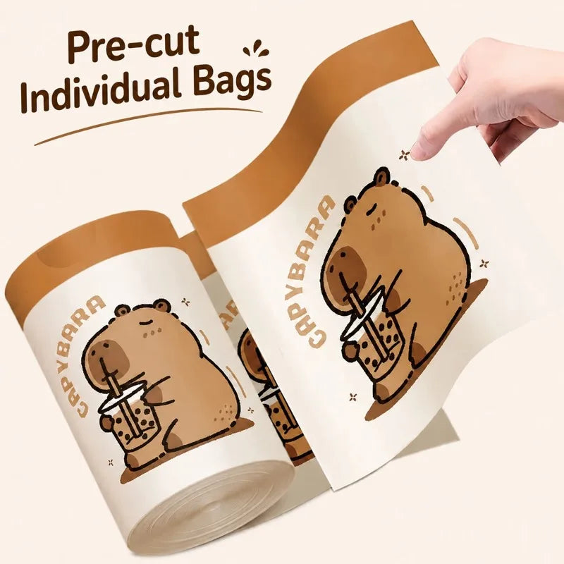 1 Roll 45x45cm 50Pcs Printed Tear-Free Drawstring Trash Bags Disposable Garbage Bags