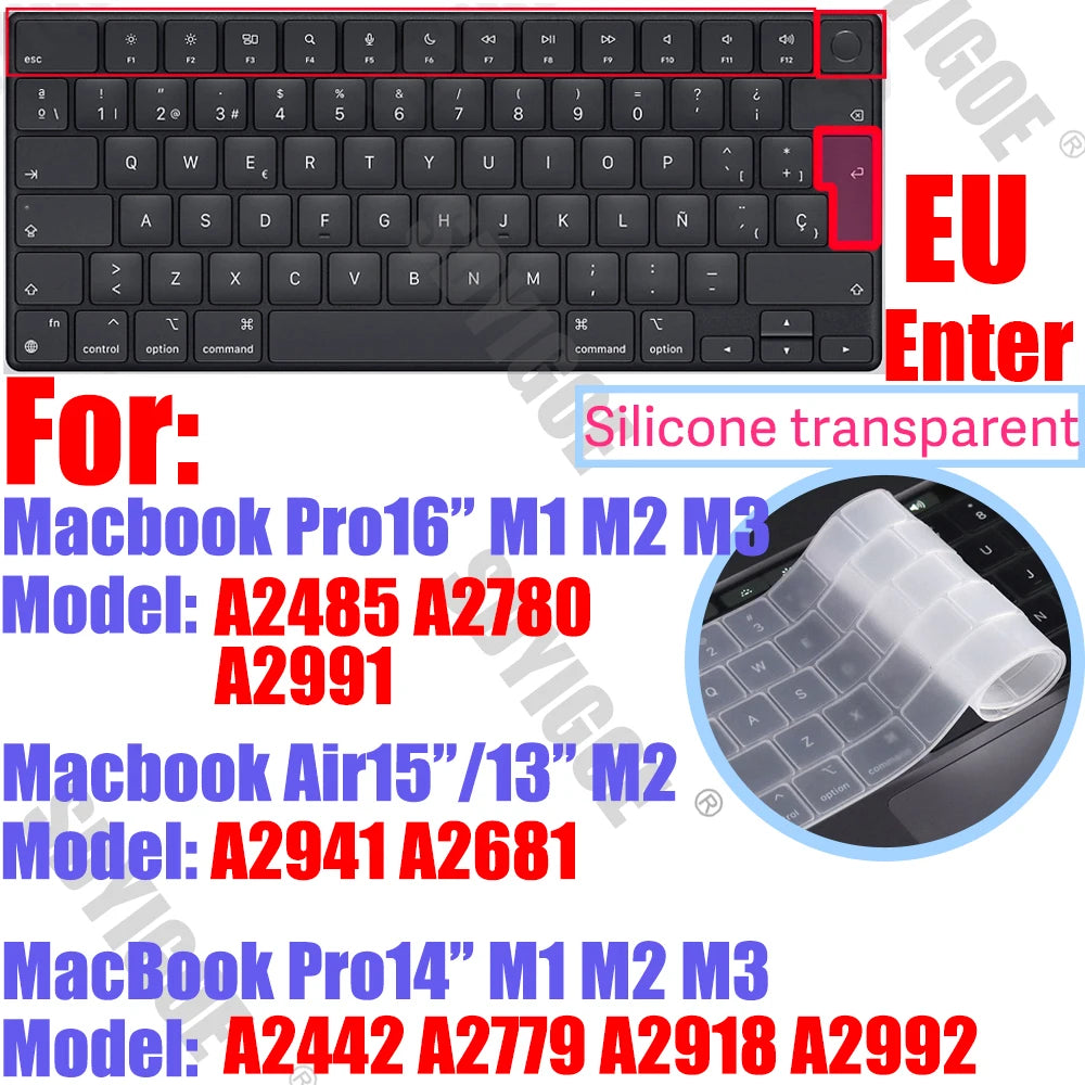 Silicone Keyboard Cover for All MacBook Air/Pro 13 14'15'16 inch,M1,M2,M3 M4 M5 Chip Model A2918,A2992,A3113,A2337,A2941 US & EU